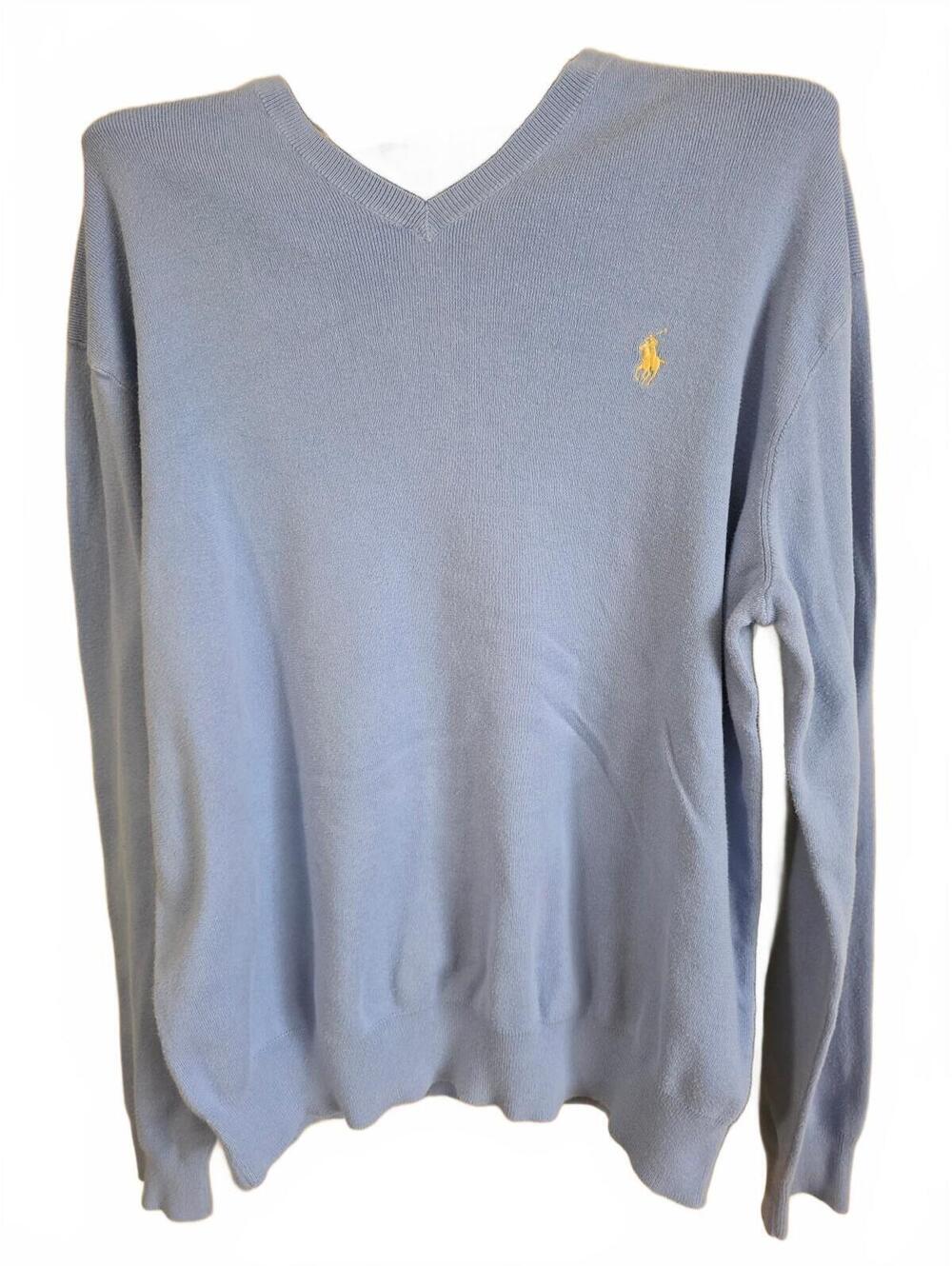Polo Ralph Lauren Light Blue V-Neck Cotton Sweater Large